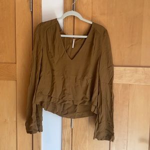 FREE PEOPLE tan bell sleeve top
